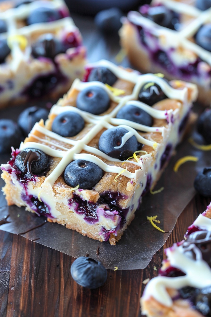 Blueberry Lemon Cookie Bars With White Chocolate Drizzle