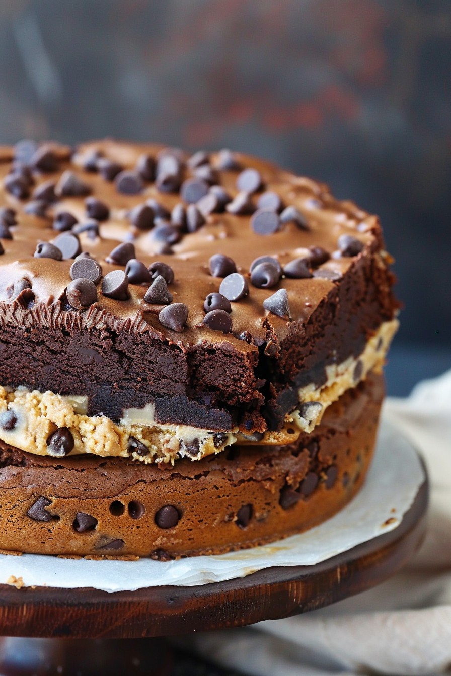 Chocolate Brownie Cake With Cookie Dough Layer