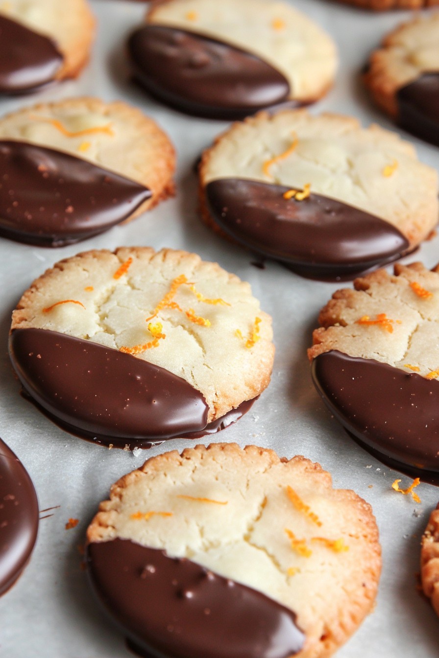 Chocolate Dipped Orange Shortbread Cookies