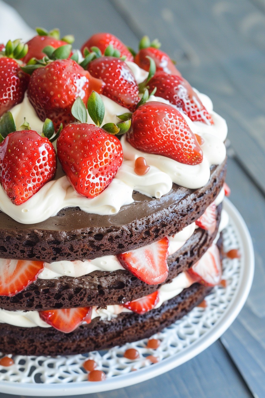 Chocolate Whipped Cream Cake With Strawberries