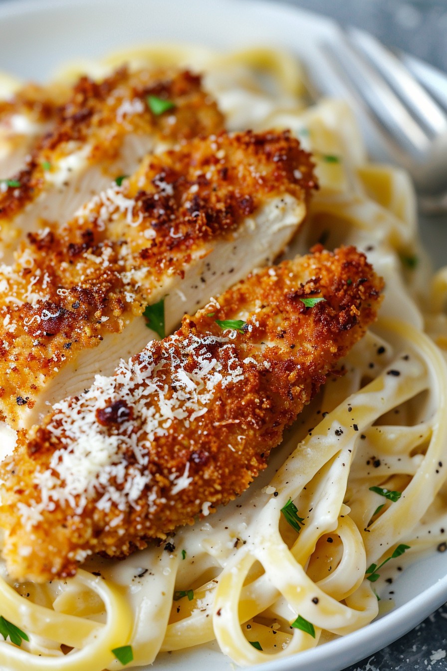 Crispy Chicken Fettuccine Alfredo