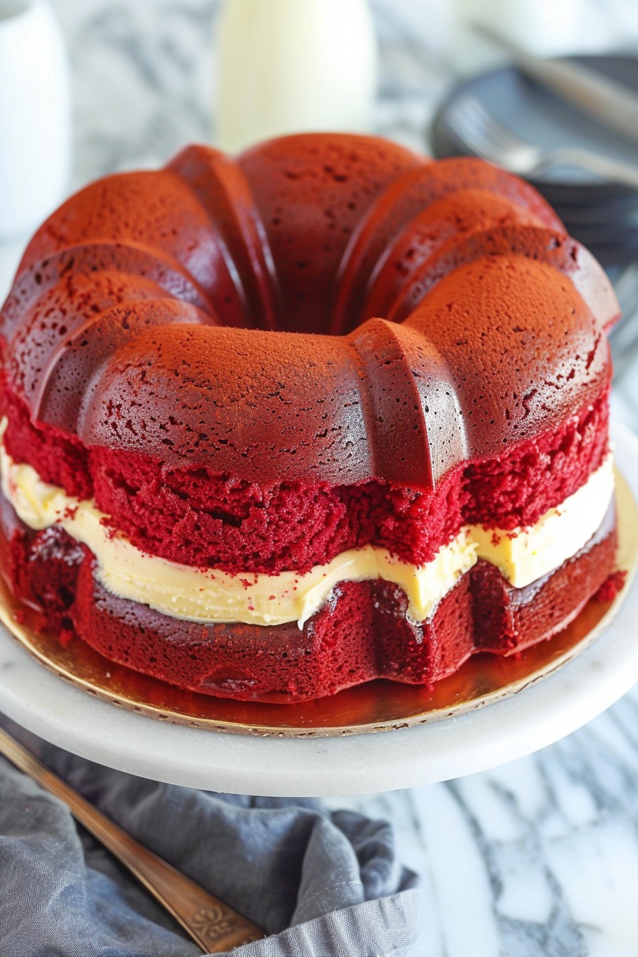 Layered Red Velvet Cheesecake Bundt Cake