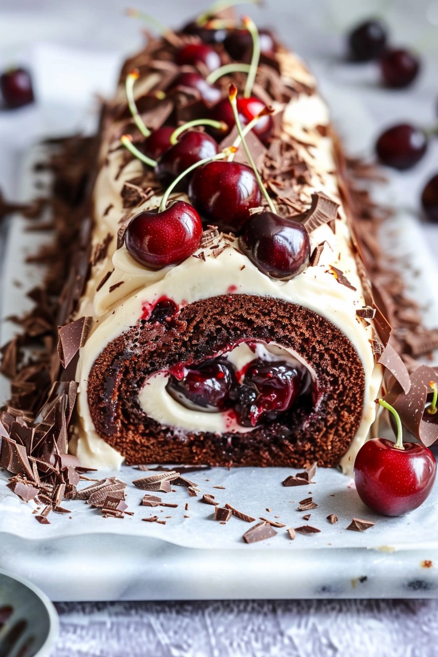 Luxurious Cherry Chocolate Roll Cake