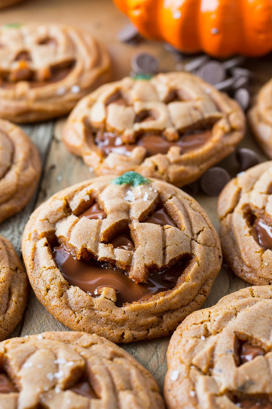 Milk Chocolate Stuffed Jack O Lantern Cookies