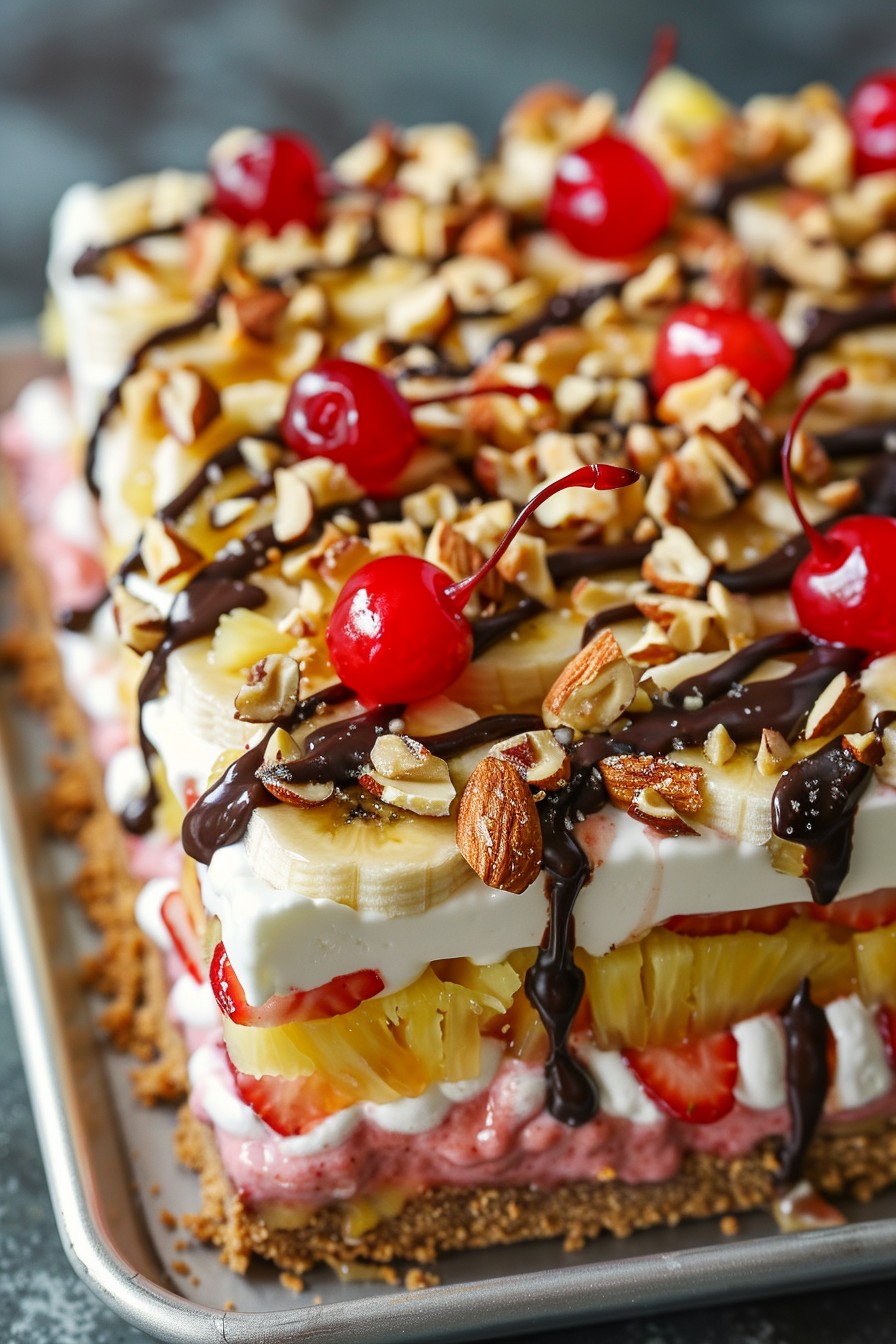 No Bake Banana Split Cake