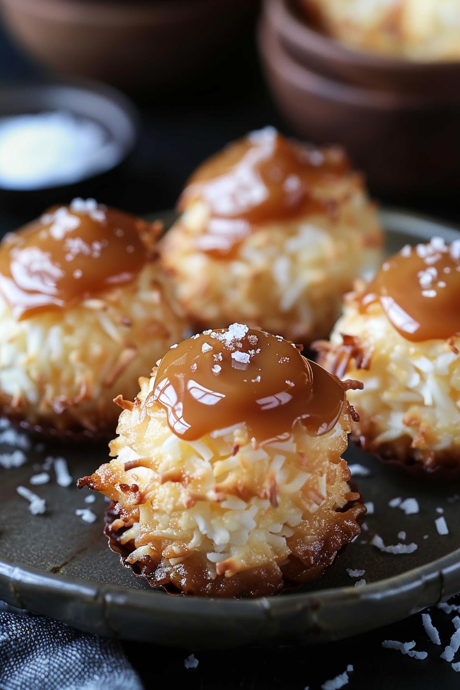 No Bake Salted Caramel Coconut Macaroons