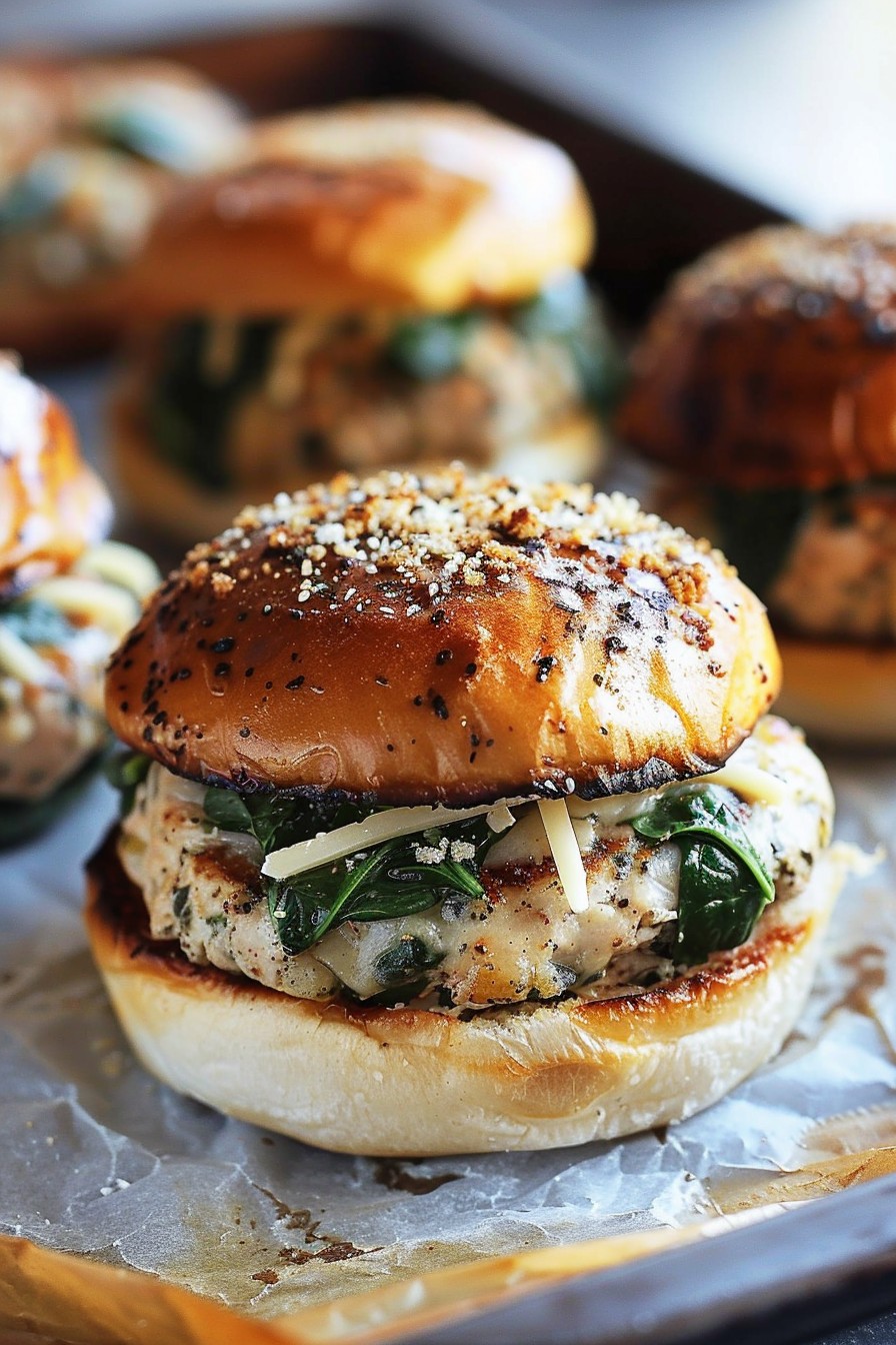White Cheddar And Spinach Chicken Burgers