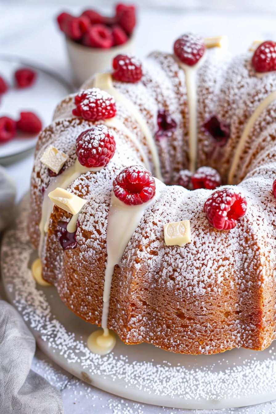 White Chocolate Raspberry Bundt Cake