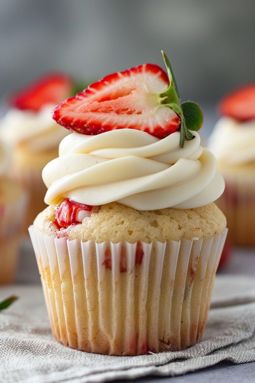 White Chocolate Strawberry Cupcakes